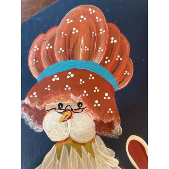 Vintage Hand-Painted Chicken-Themed Decorative Wooden Cutting Board Farm House - Picture 3 of 8